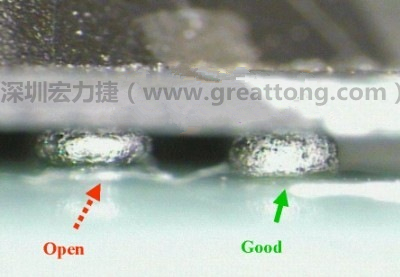 BGA錫球直徑變大，表示焊錫空焊(solder skip)
