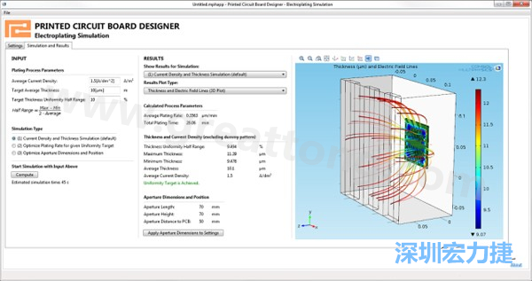 電鍍App的用戶界面。它支持PCB板設(shè)計(jì)人員上傳不同的設(shè)計(jì)，修改電鍍槽尺寸，以及加入特定尺寸的孔隙(可選)-深圳宏力捷