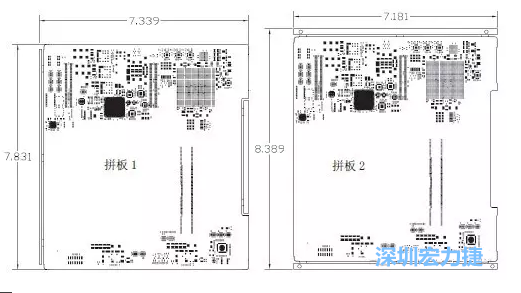 如圖11所示在兩種拼板中PCB單元的邊條位置不同，拼板1中邊條在長(zhǎng)邊方向，而拼板2中邊條在短邊方向-深圳宏力捷