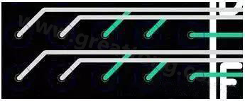 兩個(gè)過(guò)孔間能過(guò)兩根線的BGA出線，共用2個(gè)走線層