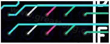 兩個(gè)過(guò)孔間只能過(guò)一根線的BGA出線，共用4個(gè)走線層