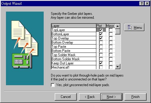決定Gerber文件要繪制的板層，依據(jù)實際狀況勾選各個板層。