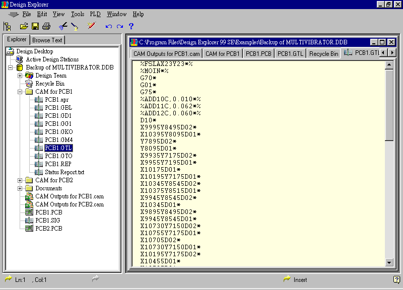 要檢查各Gerber輸出文件，則在瀏覽器中打開CAM Output for PCB1，即可看到一系列Gerber輸出文件。