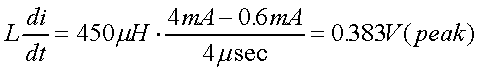 舉例來(lái)說(shuō)，一個(gè)閘在"ON"而載有4mA的電流時(shí)，突然開關(guān)切到"OFF"且現(xiàn)在載有0.6mA的電流，假設(shè)開關(guān)時(shí)間為4msec，載有450mH的電感信號(hào)的導(dǎo)體，此時(shí)所產(chǎn)生的電壓突波為