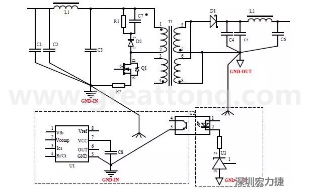 功率回路和控制回路要注意分開，采用單點(diǎn)接地方式