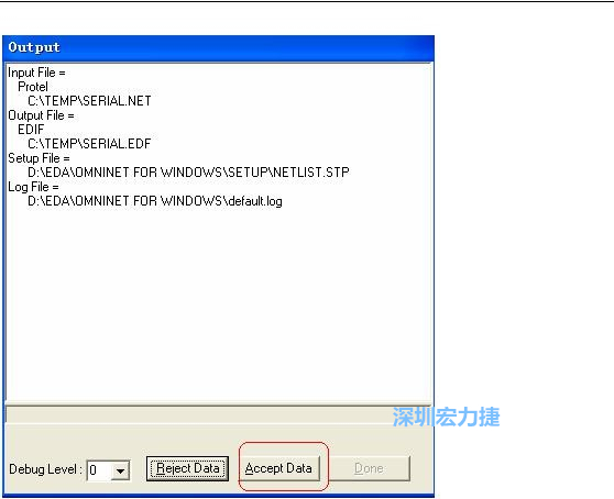 系統(tǒng)彈出一個輸出窗口，點擊 Accept Data。完成后點擊“確定”，再點擊“Done”關閉輸出窗口。退出 Omninet for Windows。