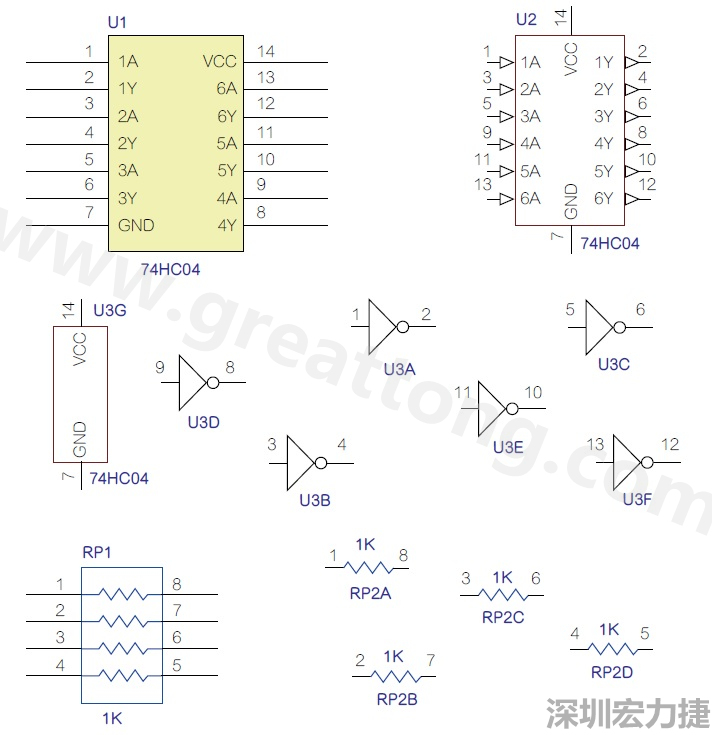 圖1 半導(dǎo)體元件供應(yīng)商所畫(huà)的電路圖符號(hào)是模擬元件的接腳圖，而非訊號(hào)流程。