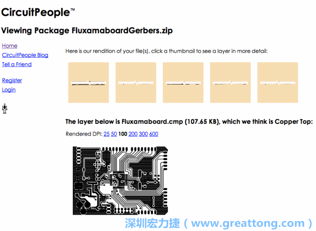 預(yù)覽Gerber格式中最簡單的方式是使用來自Circuit People的免費(fèi)線上工具。