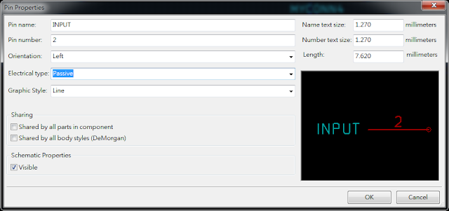 按下工具 "Add pins to the component"， 如底下畫面，  Electrical type 都選 Passive