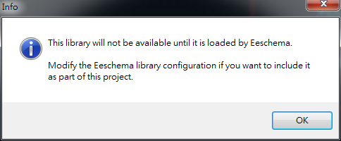 存檔離開。它會(huì)提醒你，要增加library搜尋路徑， 不然無法在library browser 找到你的library 