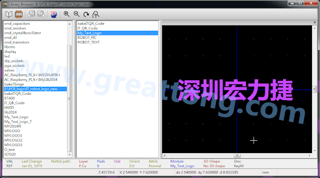 進(jìn)行相同的程序， 目前這個Library IT_robot_logo_new.mod就包含了多個footprint于其內(nèi)。