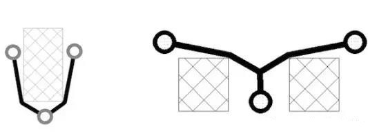 圖12：樹(shù)和(灰色顯示的)障礙物。(a)最小生成樹(shù)，(b)Steiner樹(shù)。