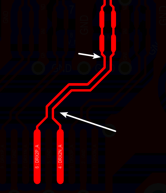相應的要對差分對不匹配的情況作出補償，使其線長匹配，長度差通?？刂圃?mil以內(nèi)