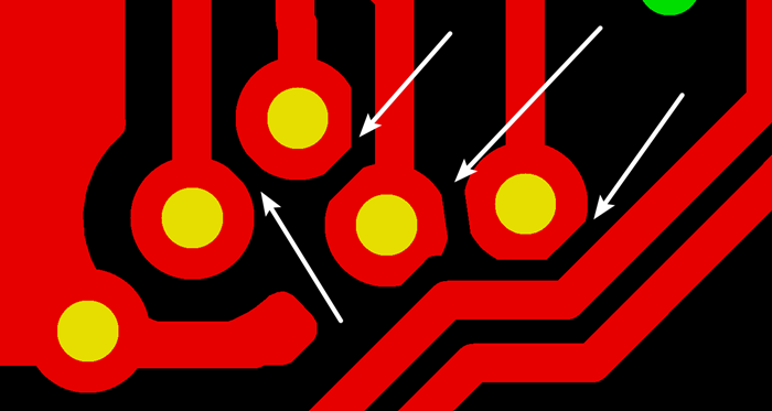 多層板中過孔會(huì)在每層線路上都有孔環(huán)，且每個(gè)層孔環(huán)周圍環(huán)境有夾線也有不夾線，環(huán)境各不一