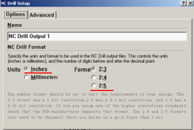 將格式改為“Inches 2：5”（ 以確保資料精度，反之孔與線路有偏移現(xiàn)象；）點(diǎn)OK完成鉆孔文件轉(zhuǎn)換